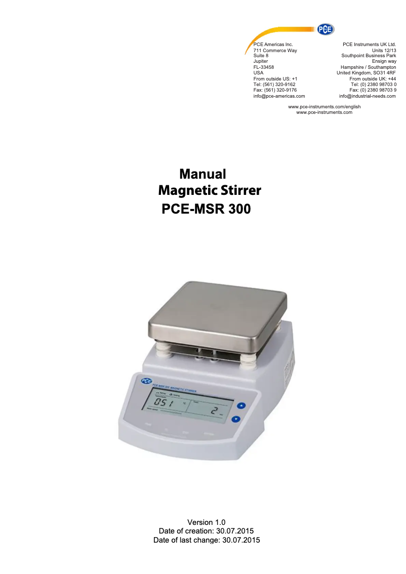 Page n°1 - Manuel utilisateur PCE Instruments PCE-MSR 300