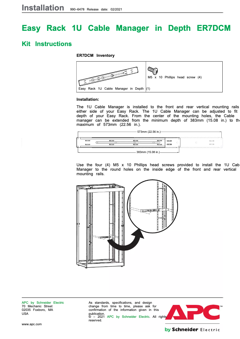 Image de la première page du manuel de l'appareil Easy Rack Cable Manager