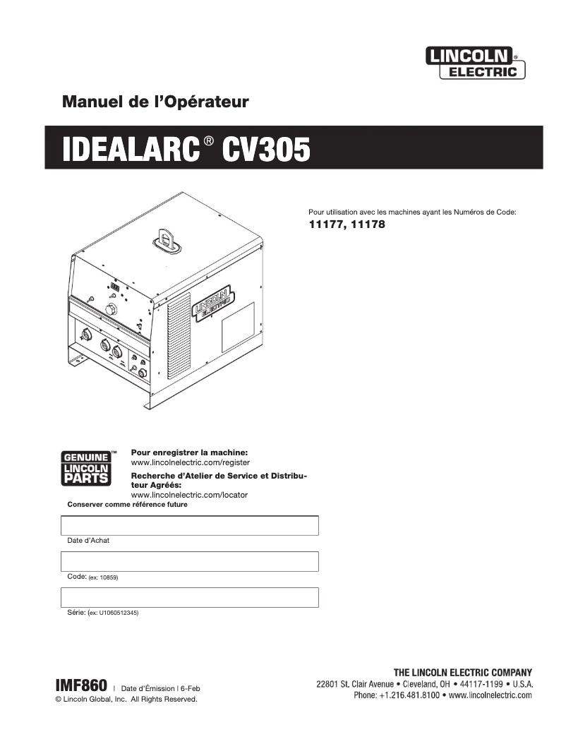 Página 1 del manual Manual de usuario Lincoln Electric Idealarc CV305
