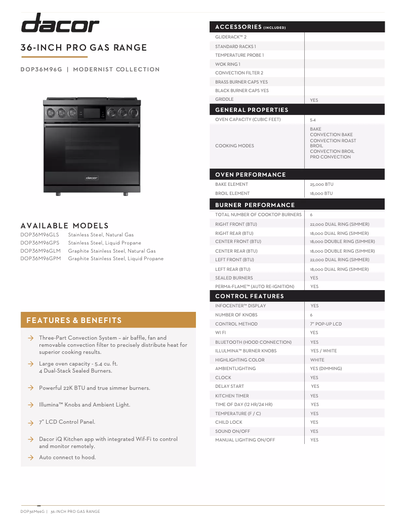 Page n°1 - Fiche technique Dacor DOP36M96GLS