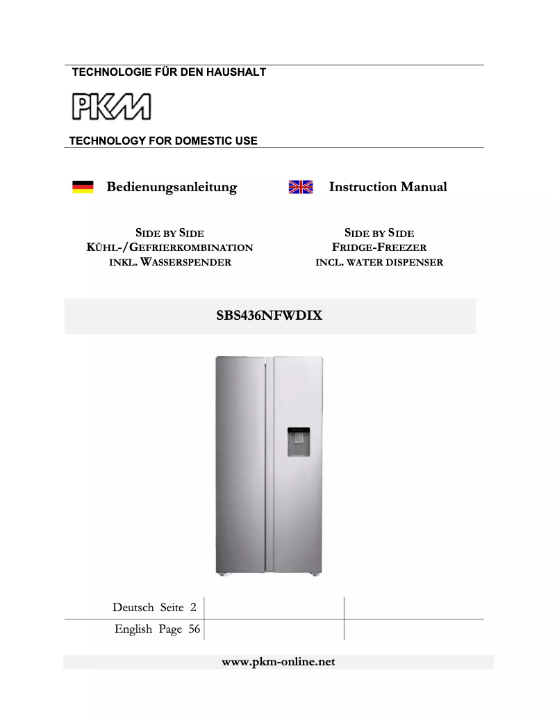 Page 1 de la notice Manuel utilisateur PKM SBS436NFWDIX