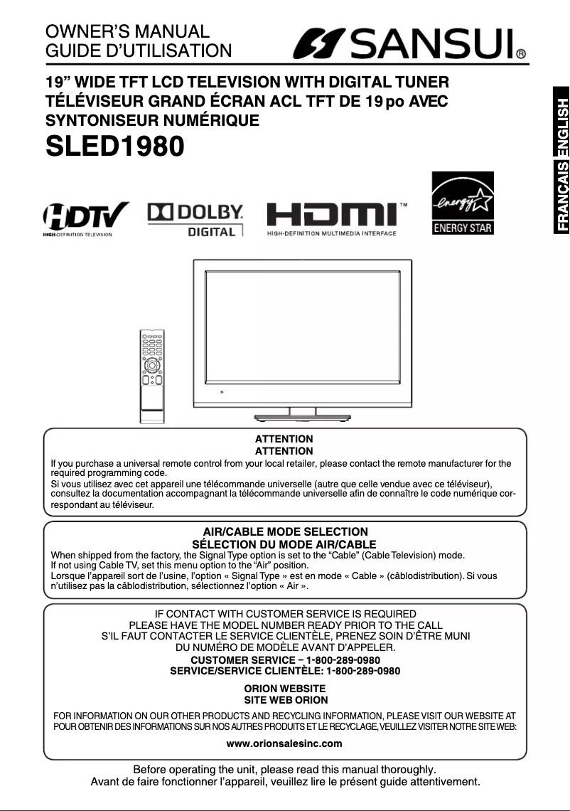 Image de la première page du manuel de l'appareil SLED1980