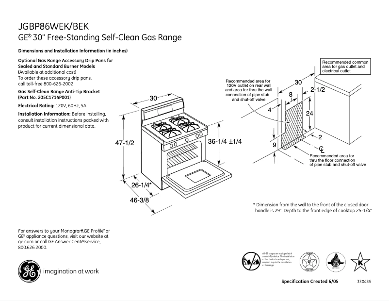 First page image of the manual for JGBP86WEKWW