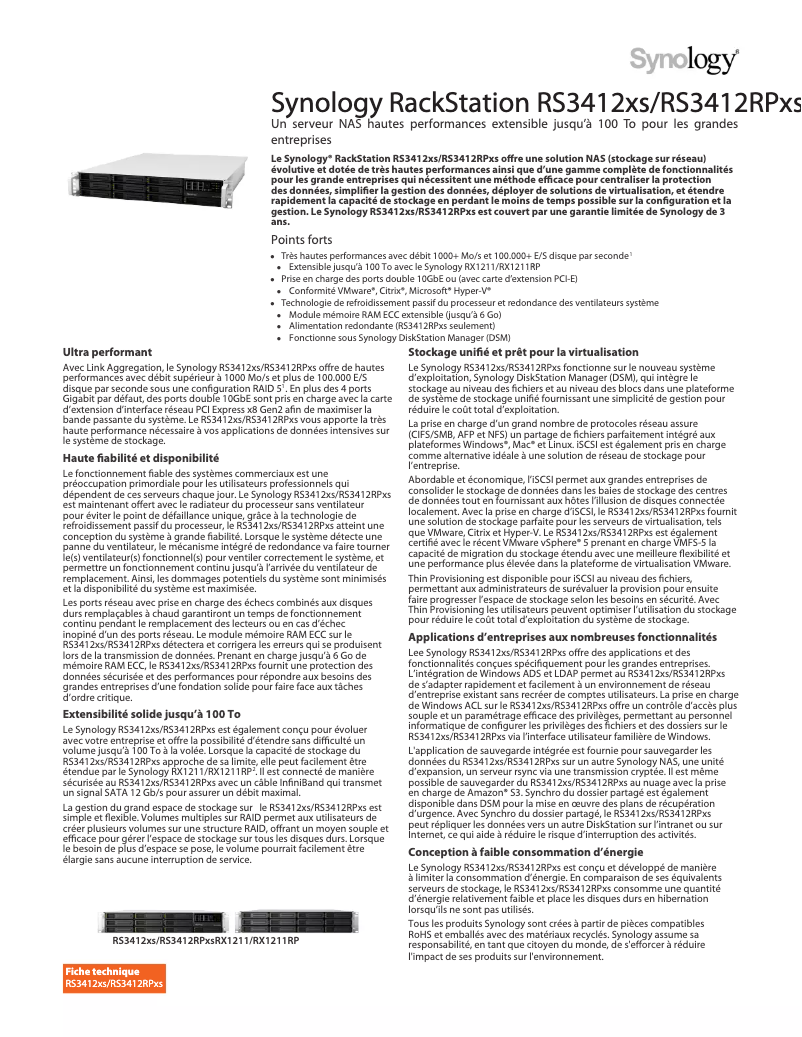 Image de la première page du manuel de l'appareil RackStation RS3412RPxs