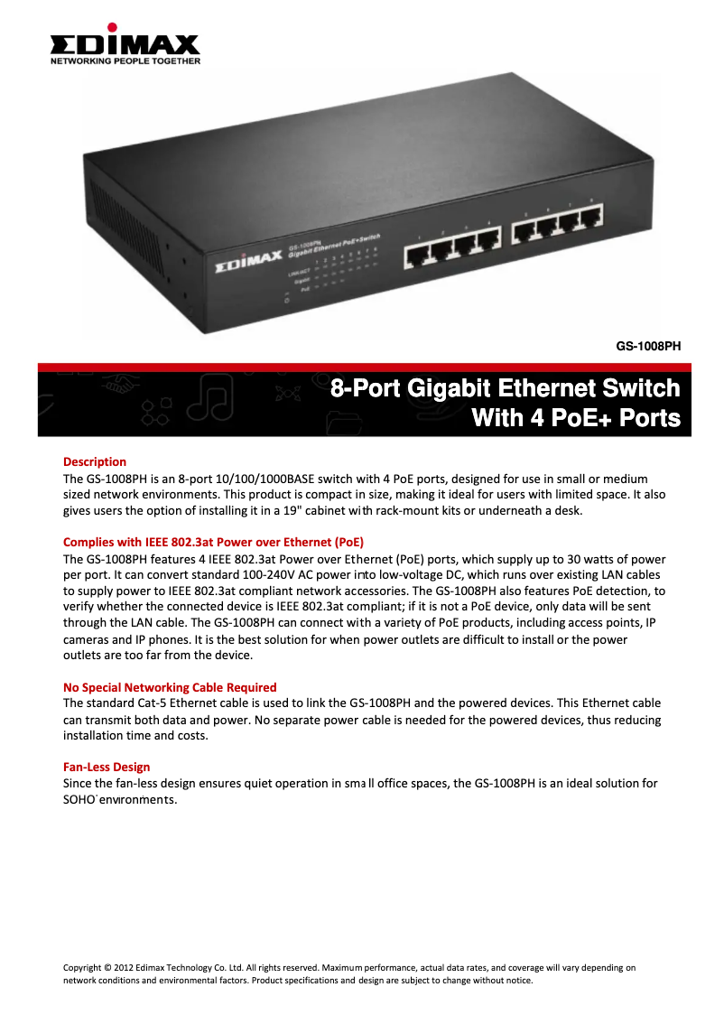 Page n°1 - Fiche technique Edimax GS-1008PH
