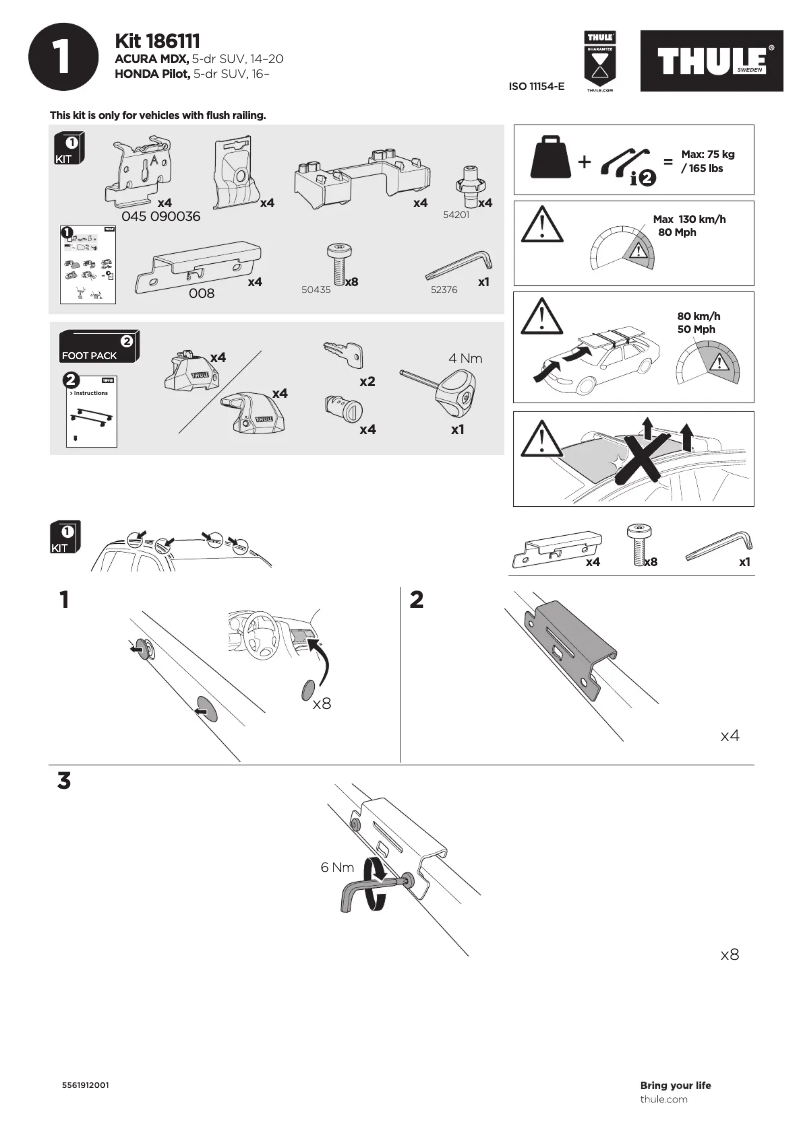 Page 1 de la notice Manuel utilisateur Thule Kit 186111