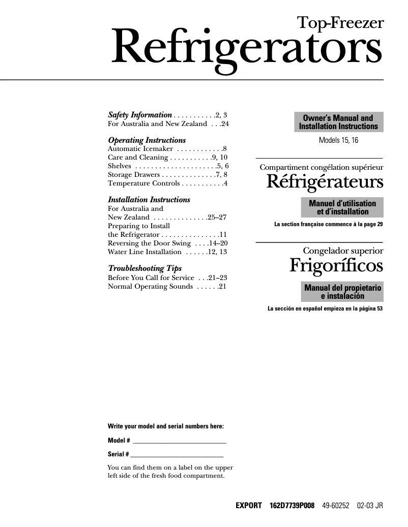 Page n°1 - Manuel utilisateur GE GTG15HBMWW