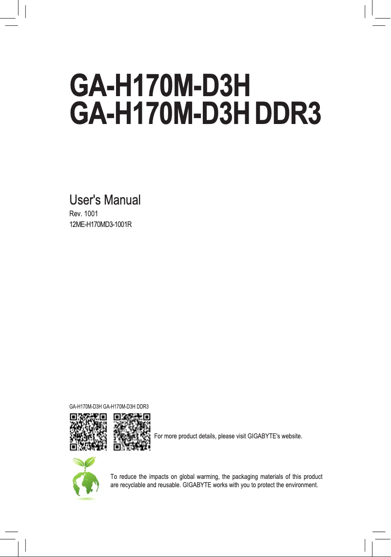 Page n°1 - Manuel utilisateur Gigabyte GA-H170M-D3H