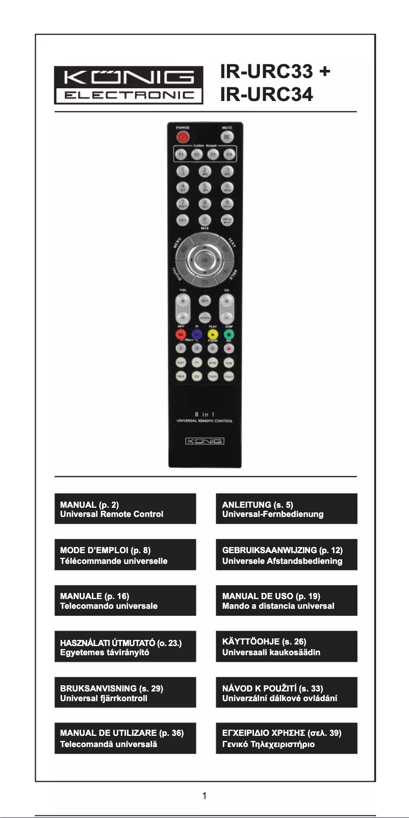 Page 1 de la notice Manuel utilisateur Konig IR-URC34