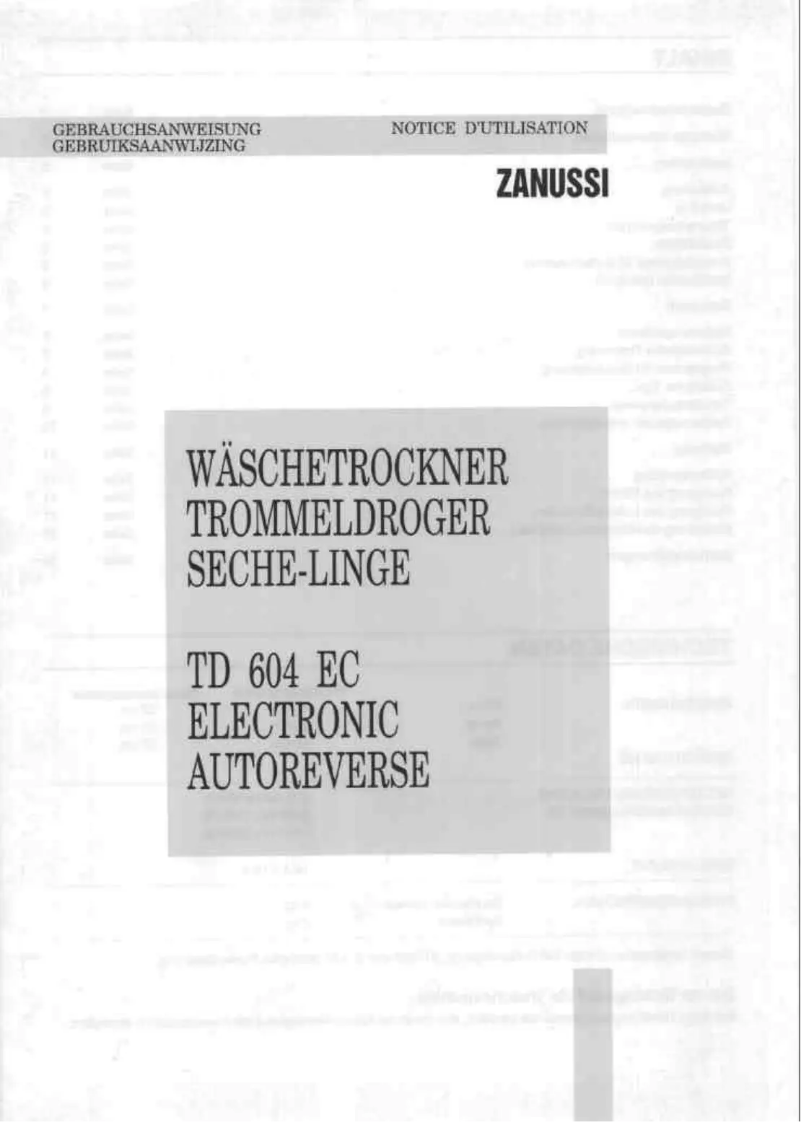 Page 1 de la notice Manuel utilisateur Zanussi TD604EC