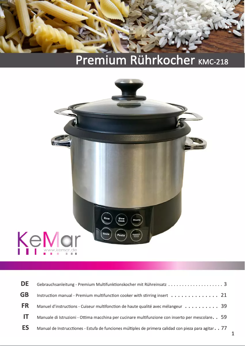 Page n°1 - Manuel utilisateur KeMar KMC-218