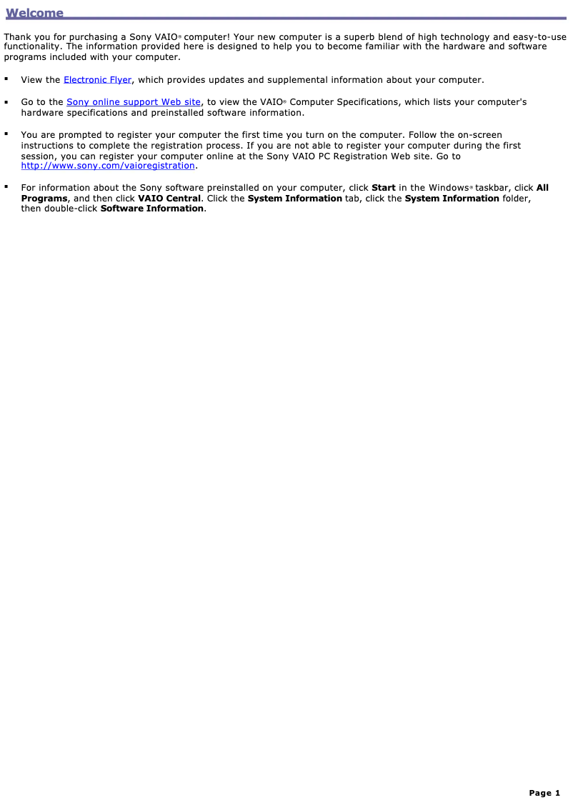 Imagen de la primera página del manual del dispositivo Vaio VGC-RB64G