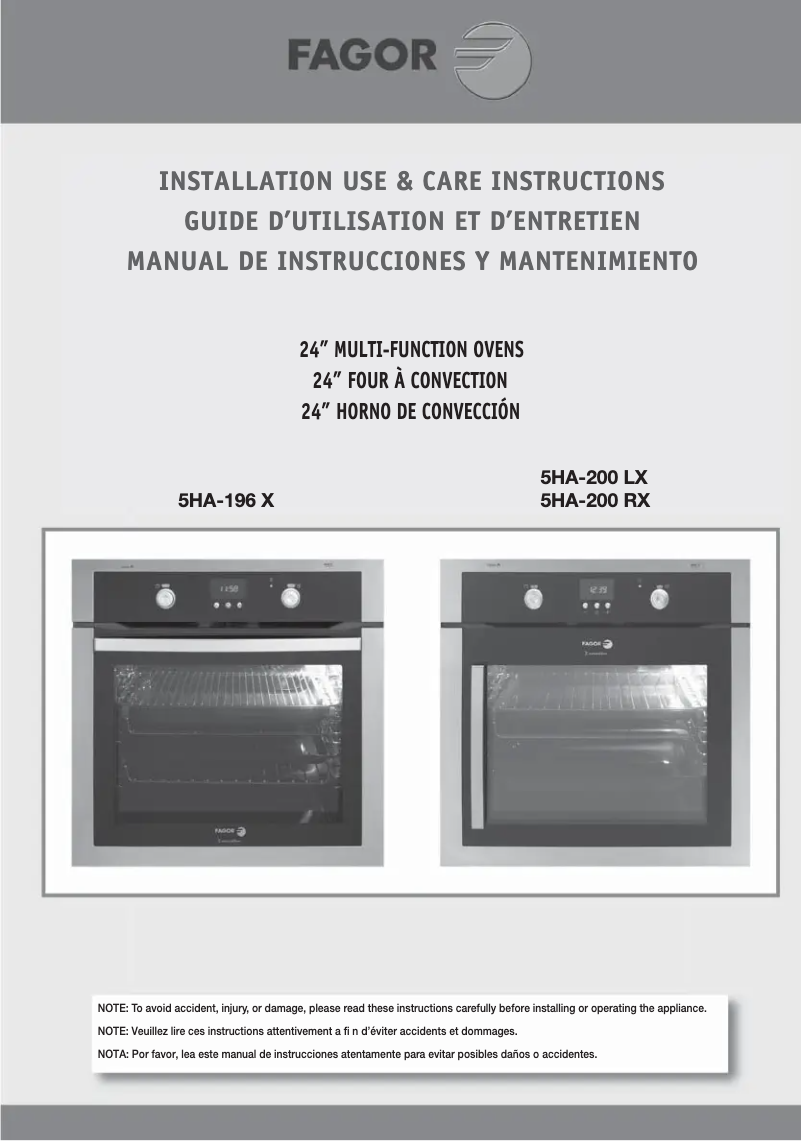 Page 1 de la notice Manuel utilisateur Fagor 5HA-196X