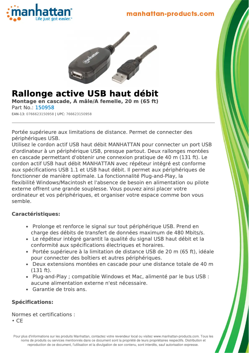 Page 1 de la notice Fiche technique Manhattan 150958