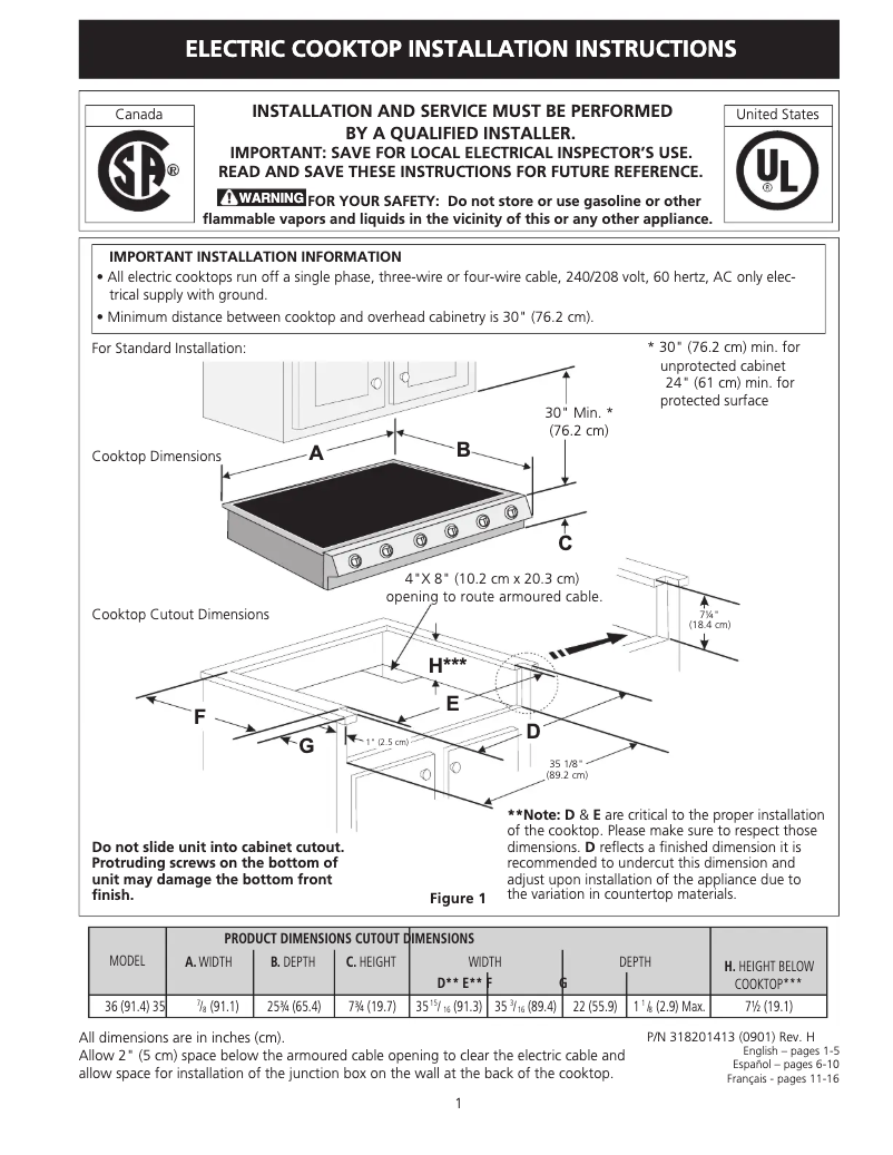 Página 1 del manual Guía de instalación Electrolux ICON E36EC75HSS