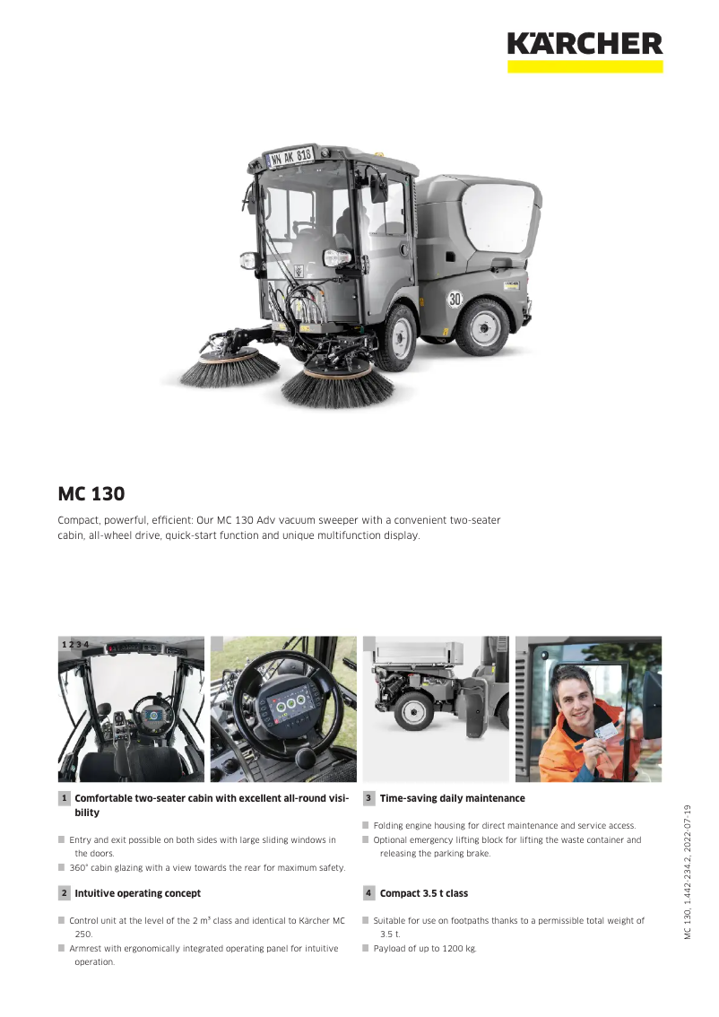 Página 1 del manual Ficha técnica Kärcher MC 130