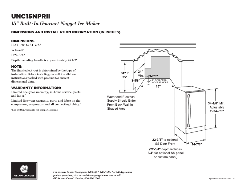Página 1 del manual Ficha técnica GE UNC15NPRII