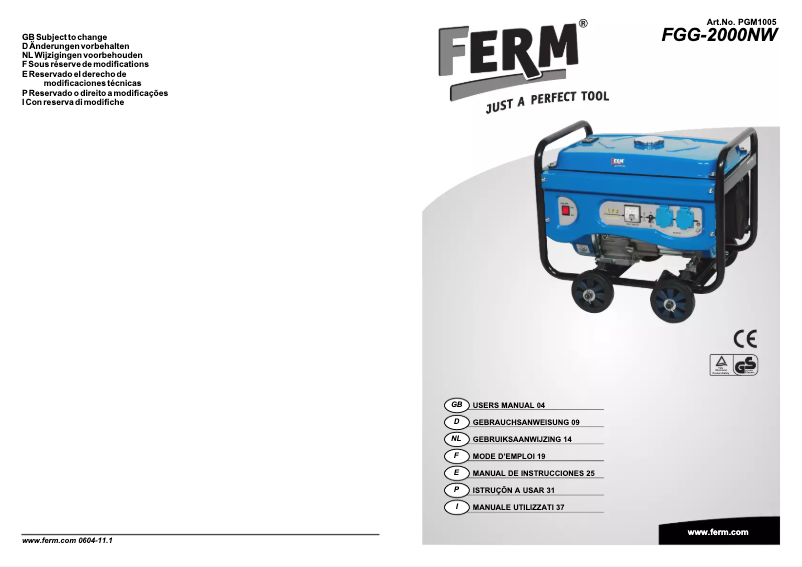 Image de la première page du manuel de l'appareil FGG-2000NW