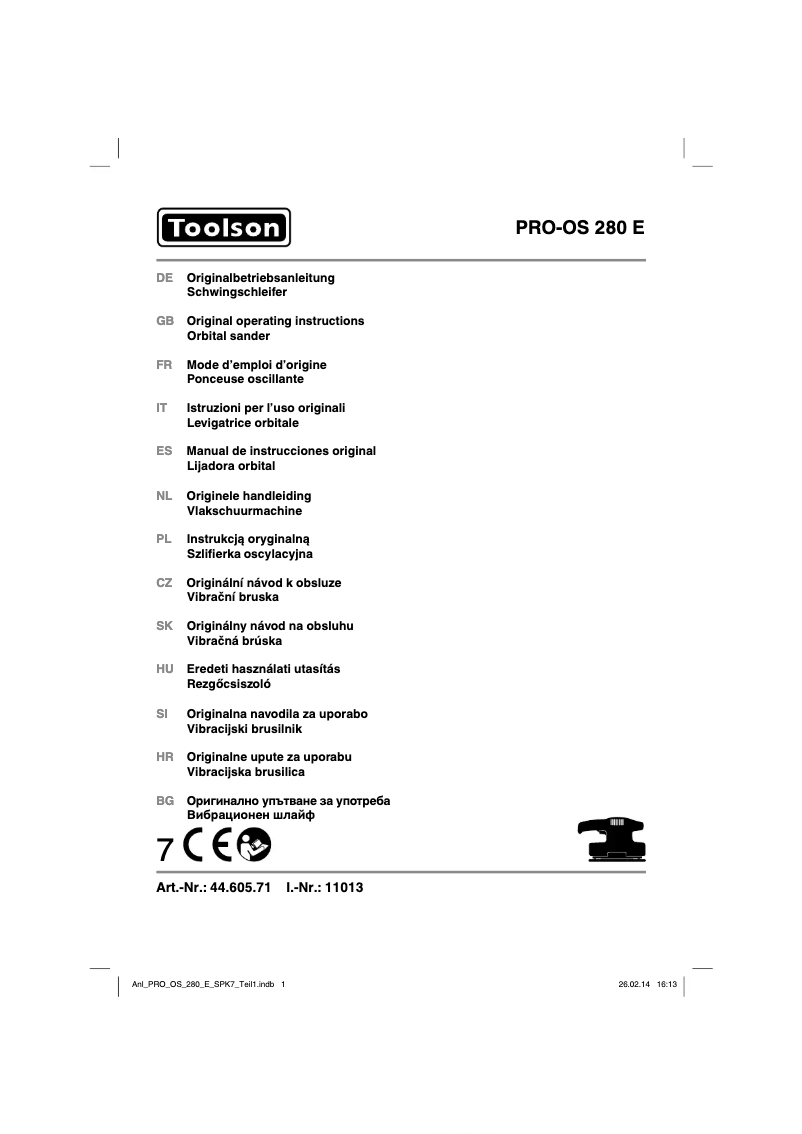 Page 1 de la notice Manuel utilisateur Toolson PRO-OS 280 E