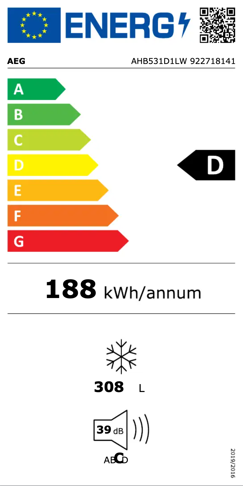 Page 1 de la notice Label énergétique AEG AHB531D1LW
