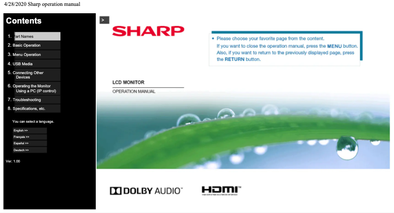Page n°1 - Manuel utilisateur Sharp 8M-B120C