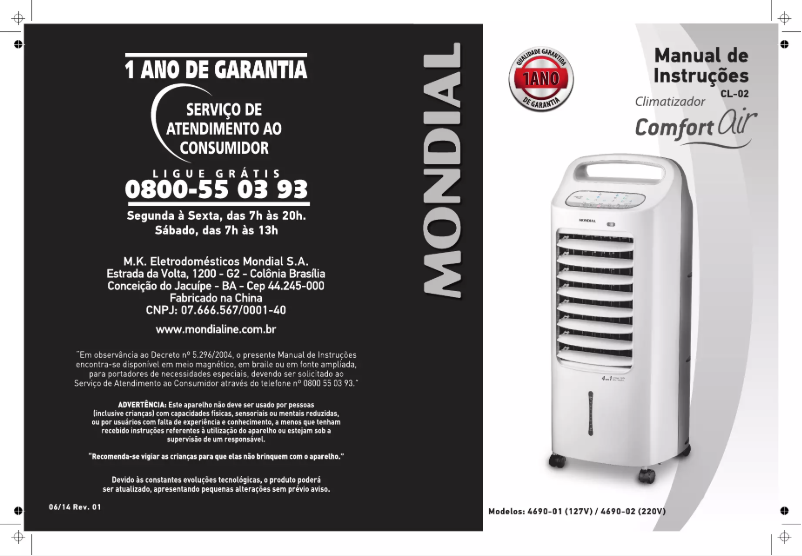 Page 1 de la notice Manuel utilisateur Mondial Comfort Air CL-02