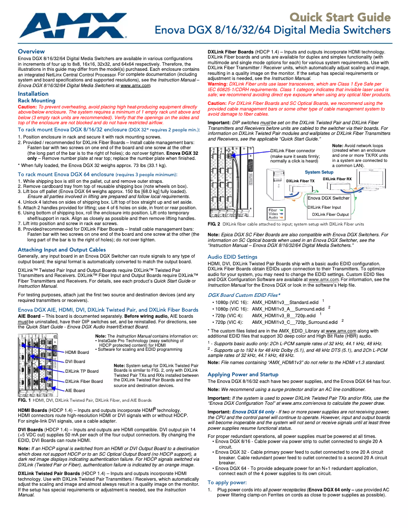 Page 1 de la notice Guide de démarrage rapide AMX DGX-I-DVI