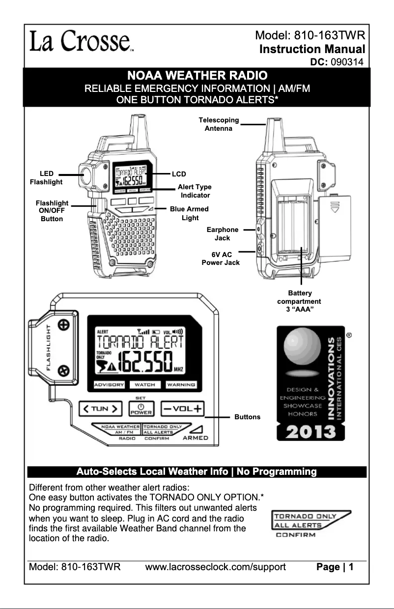 Page n°1 - Manuel utilisateur La Crosse Technology 810-163TWR