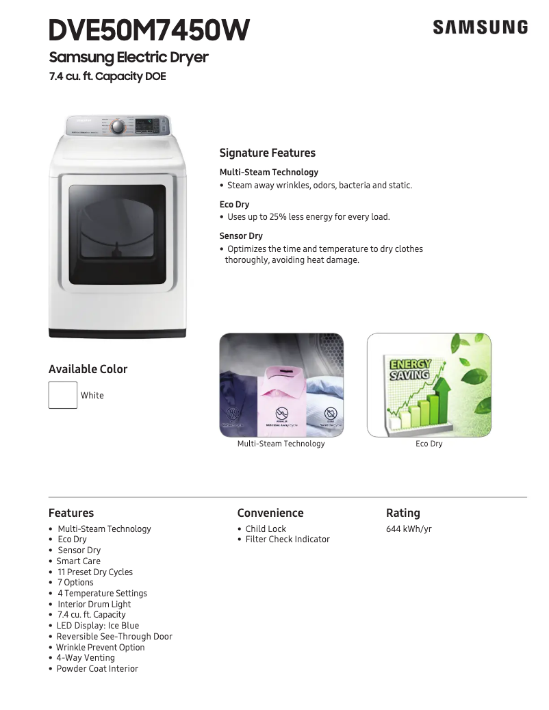 Página 1 del manual Ficha técnica Samsung DVE50M7450