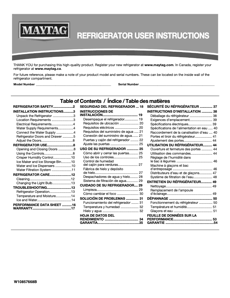 Page n°1 - Manuel utilisateur Maytag MFI2570FEW