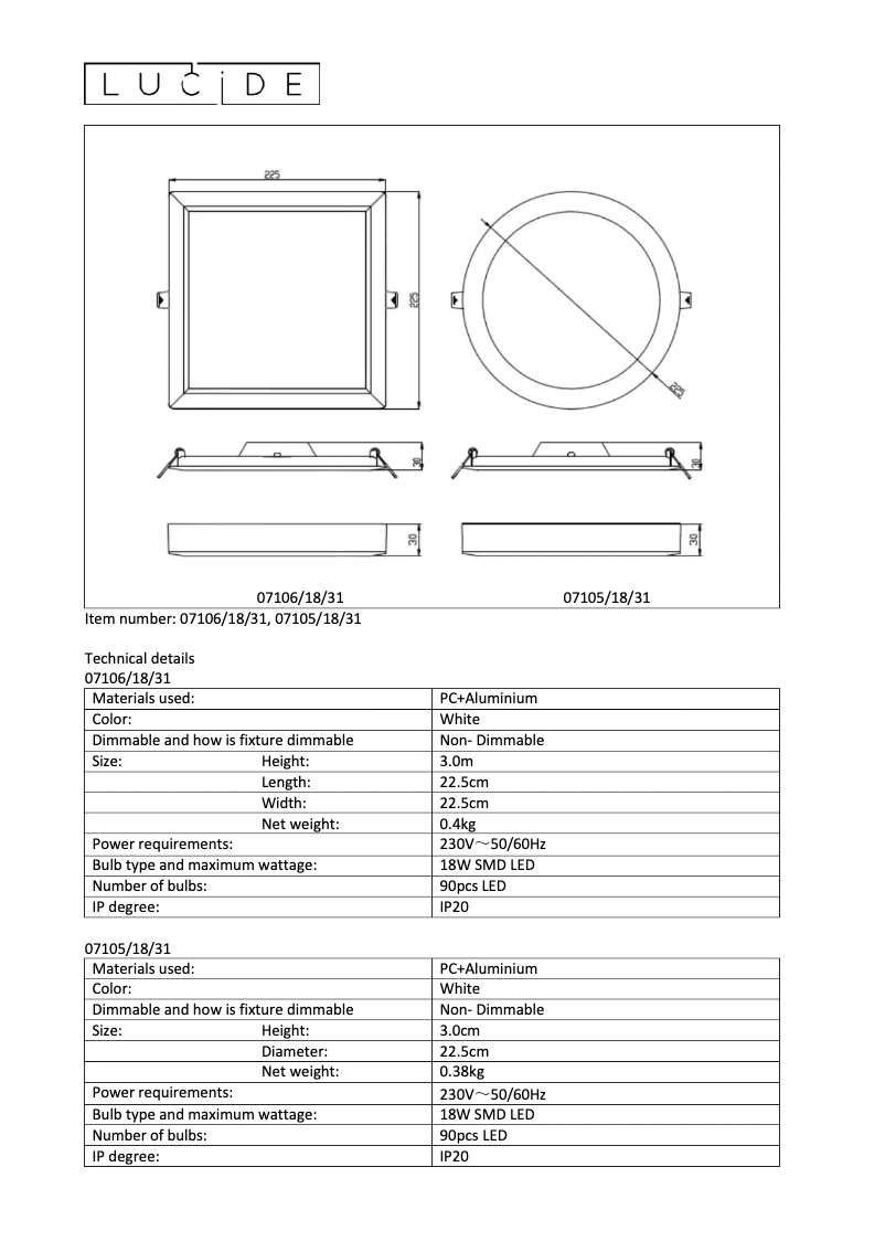 Page n°1 - Manuel utilisateur Lucide Tendo 07106/18/31