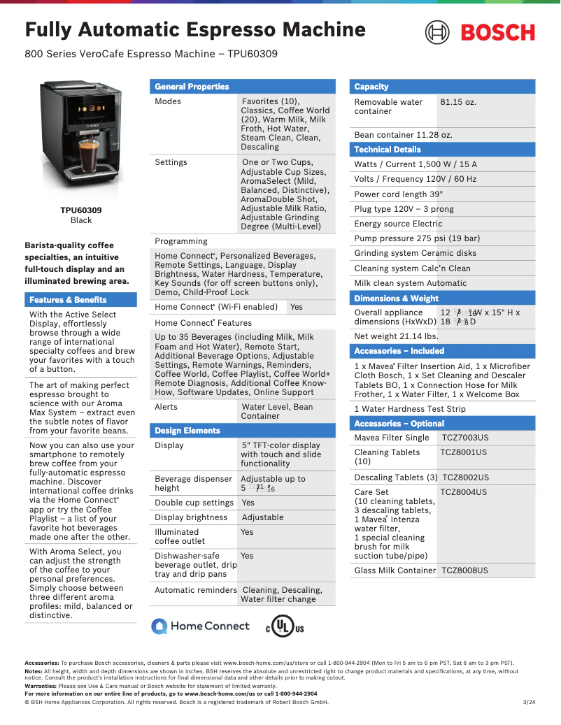 Page 1 de la notice Fiche technique Bosch TPU60309