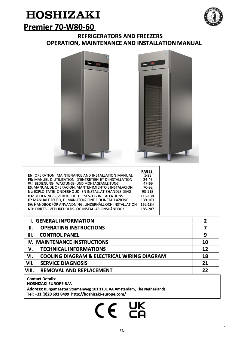 Page 1 de la notice Manuel utilisateur Hoshizaki Premier M 60 L DR