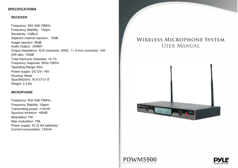 Page n°1 - Manuel utilisateur Pyle PDWM5900