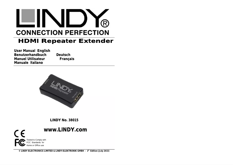 Page n°1 - Manuel utilisateur Lindy 38015