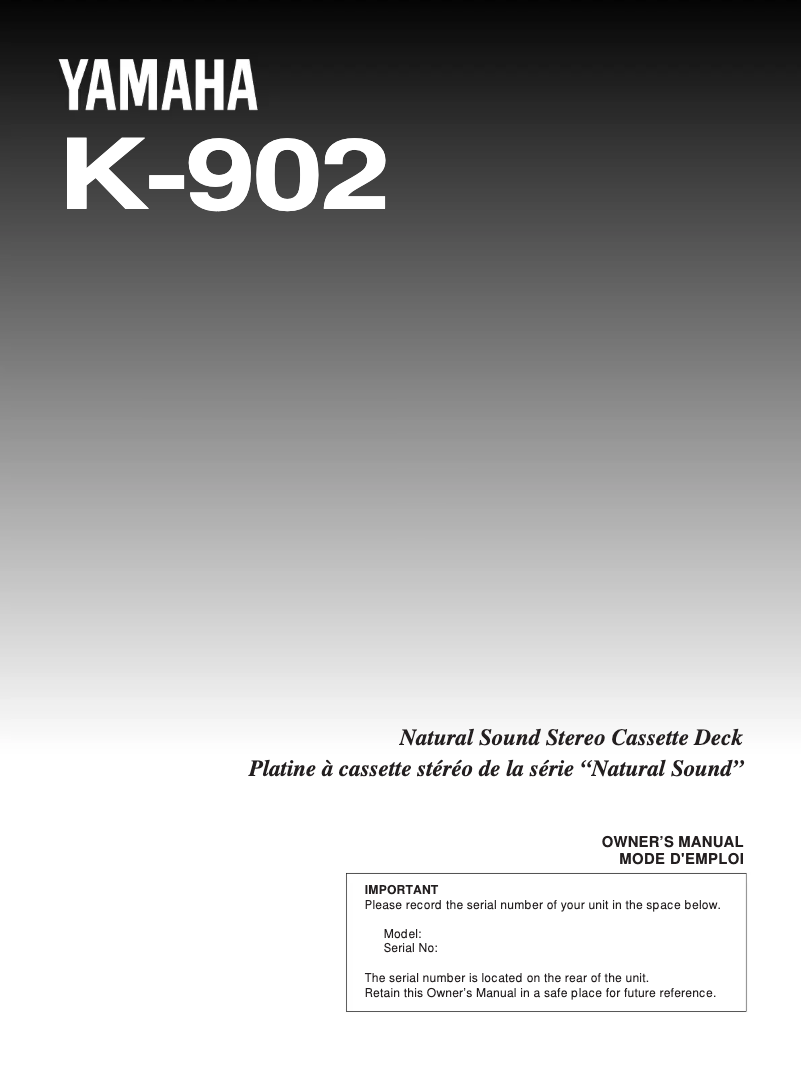 Page n°1 - Manuel utilisateur Yamaha K-902