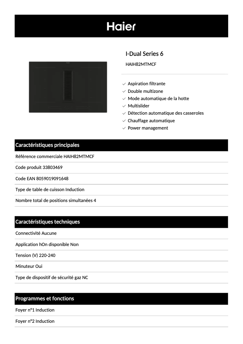 Image de la première page du manuel de l'appareil HAIH82MTMCF