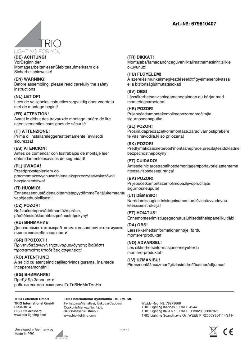 Page 1 de la notice Manuel utilisateur Trio Lighting Loop 679810407