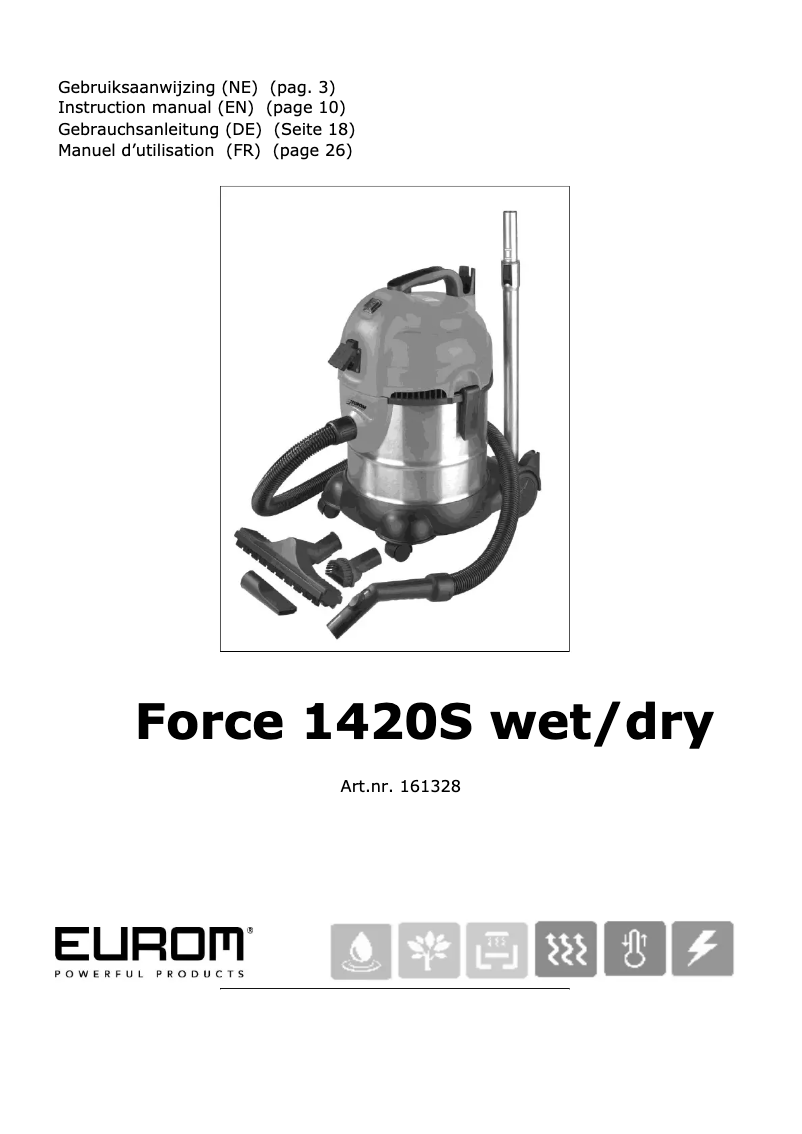 Page n°1 - Manuel utilisateur Eurom Force 1420S wet/dry
