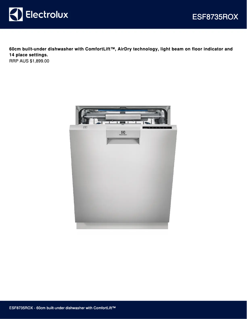 Page 1 de la notice Fiche technique Electrolux ESF8735RKX