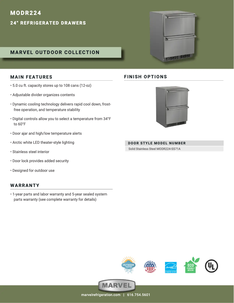 Page 1 de la notice Fiche technique Marvel MODR224SS71A