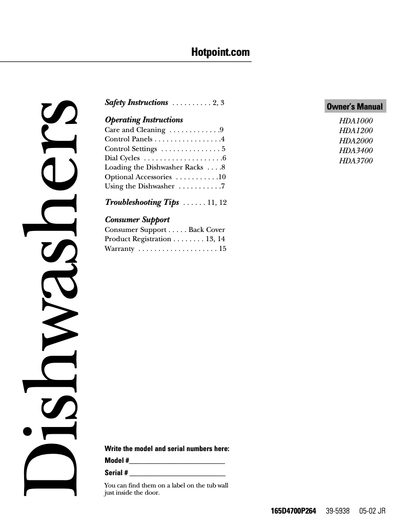 Page n°1 - Manuel d'utilisation et d'entretien Hotpoint HDA3400FBB