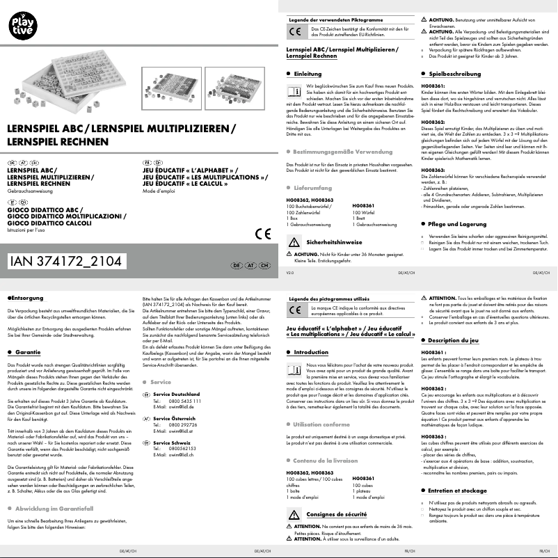 Page 1 de la notice Manuel utilisateur Playtive HG06948