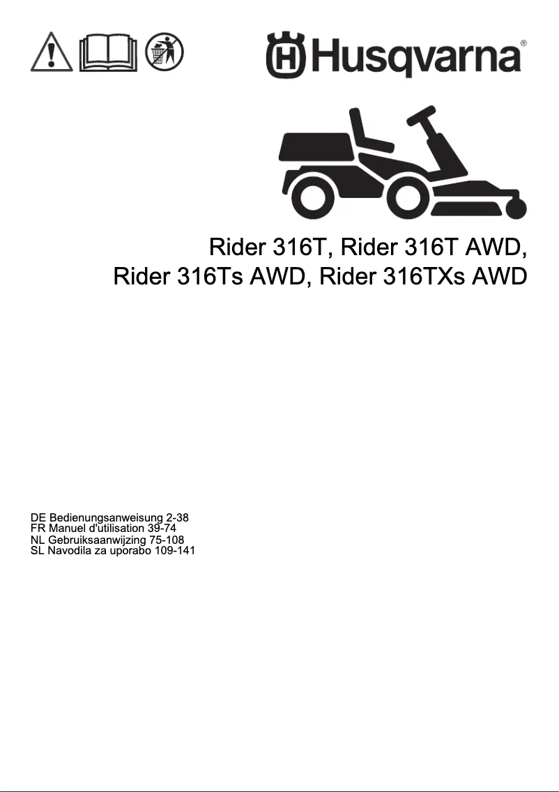 Page 1 de la notice Manuel utilisateur Husqvarna Rider 316T AWD