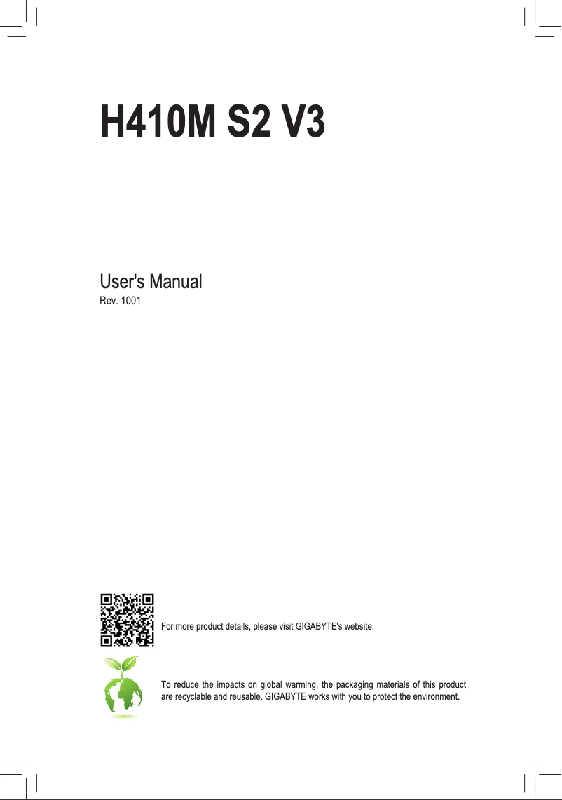 Page n°1 - Manuel utilisateur Gigabyte H410M S2 V3