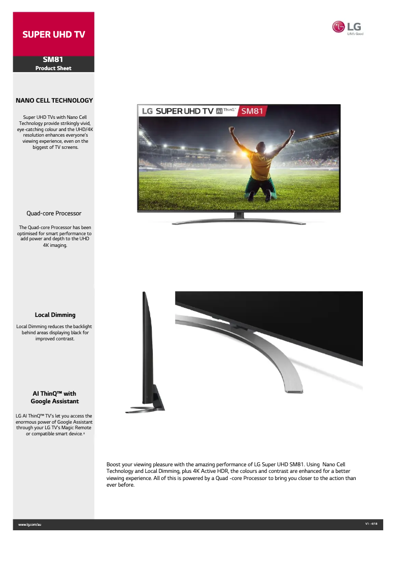 Page n°1 - Fiche technique LG 49SM8100PTA