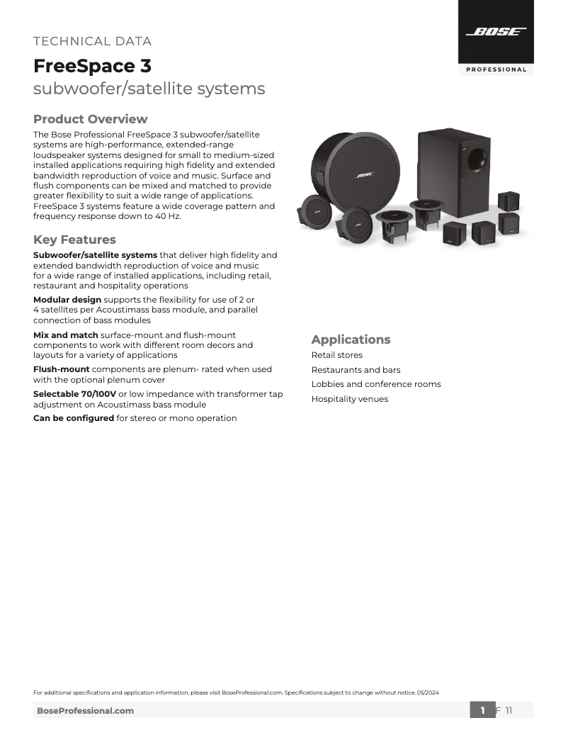 Página 1 del manual Ficha técnica Bose FreeSpace 3
