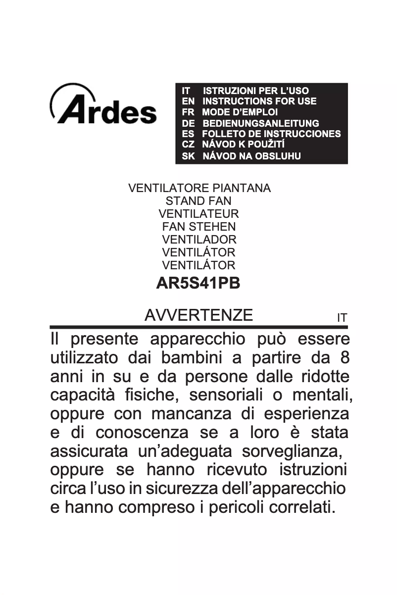 Page 1 de la notice Manuel utilisateur Ardes AR5S41PB