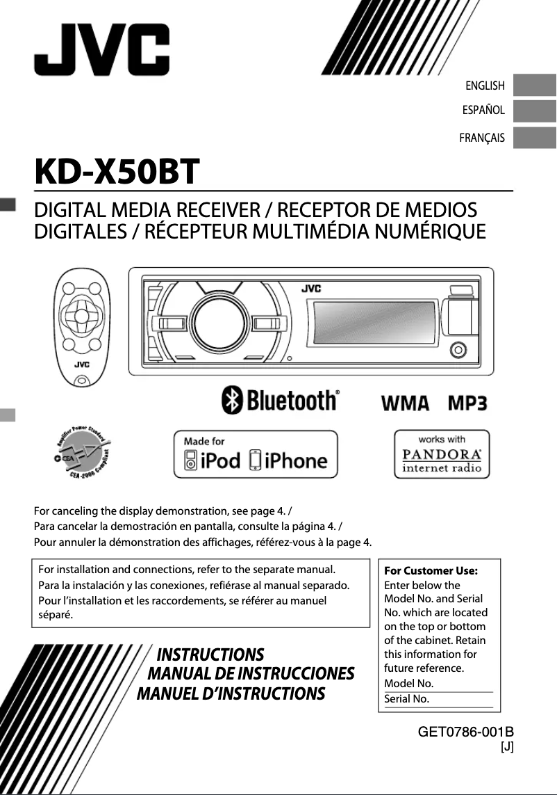 Page 1 de la notice Manuel utilisateur JVC KD-X50BT