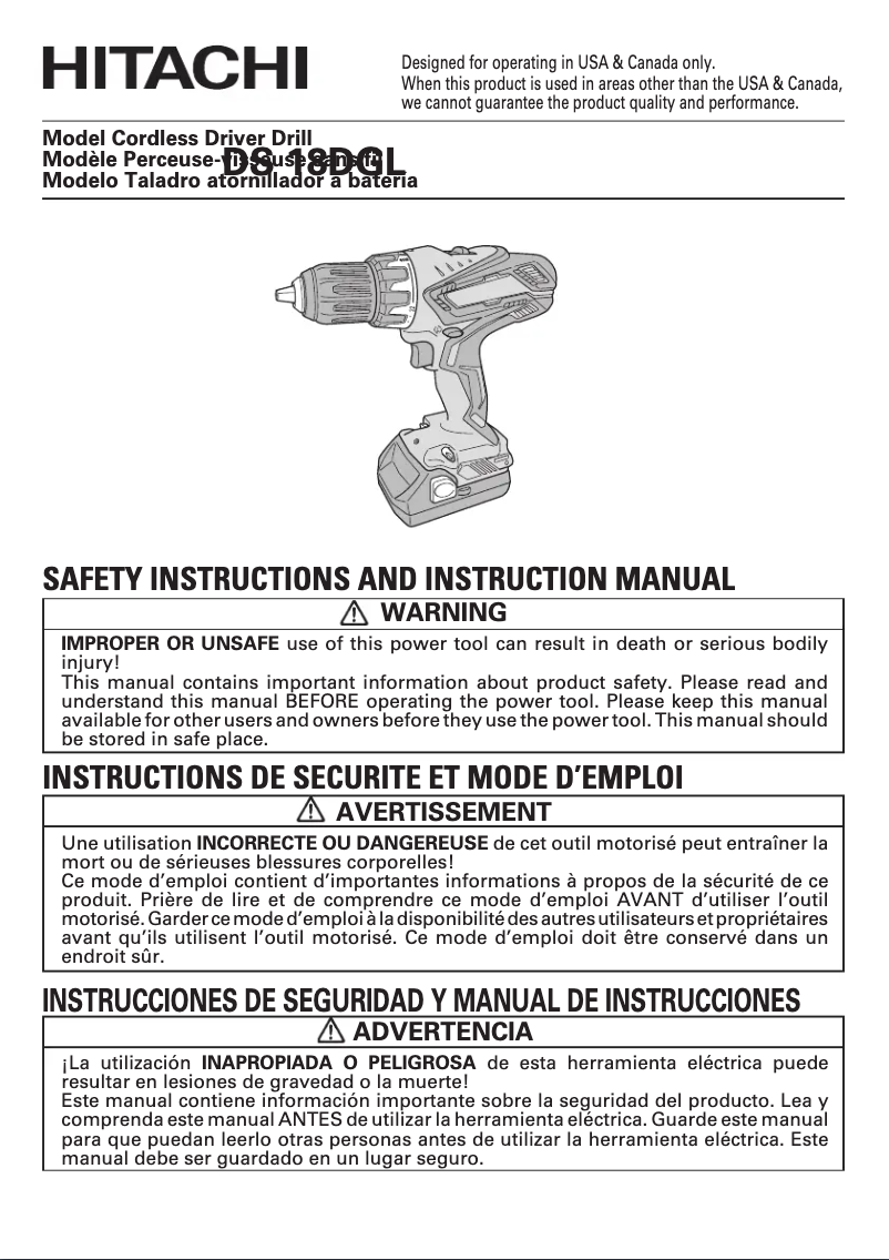 Page 1 de la notice Manuel utilisateur HiKOKI DS 18DGL